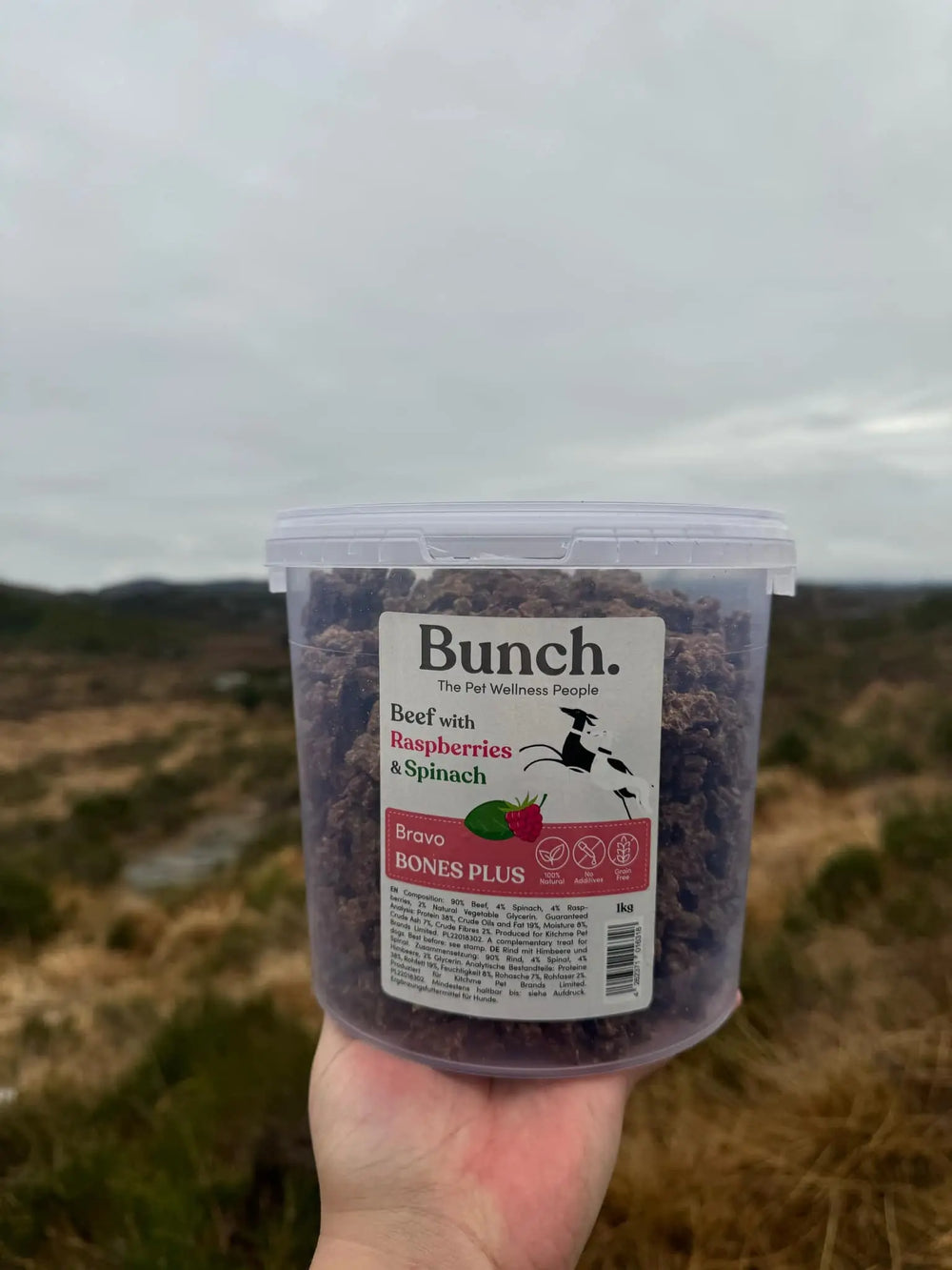 Treningsgodbiter av storfe, med bringebær og spinat | Bunch | 1kg  |  Pawesomeday.no