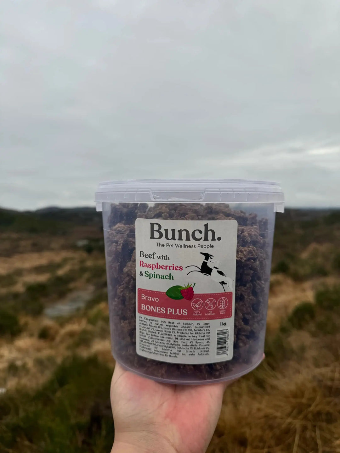 Treningsgodbiter av storfe, med bringebær og spinat | Bunch | 1kg  |  Pawesomeday.no