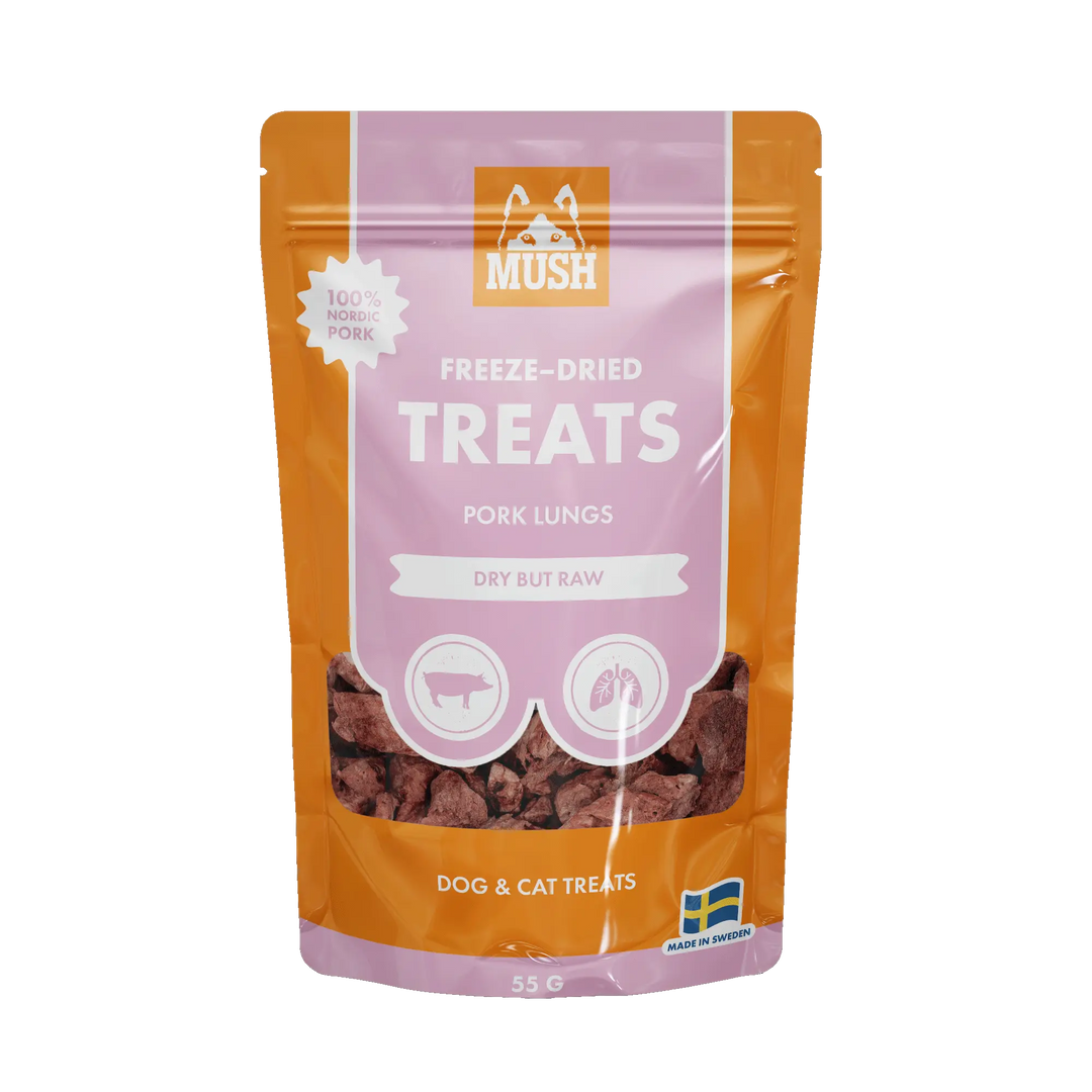 MUSH Treats Frysetørket Svinelunge – Skånsomme godbiter for hund og katt 🐾 | Pawesomeday.no