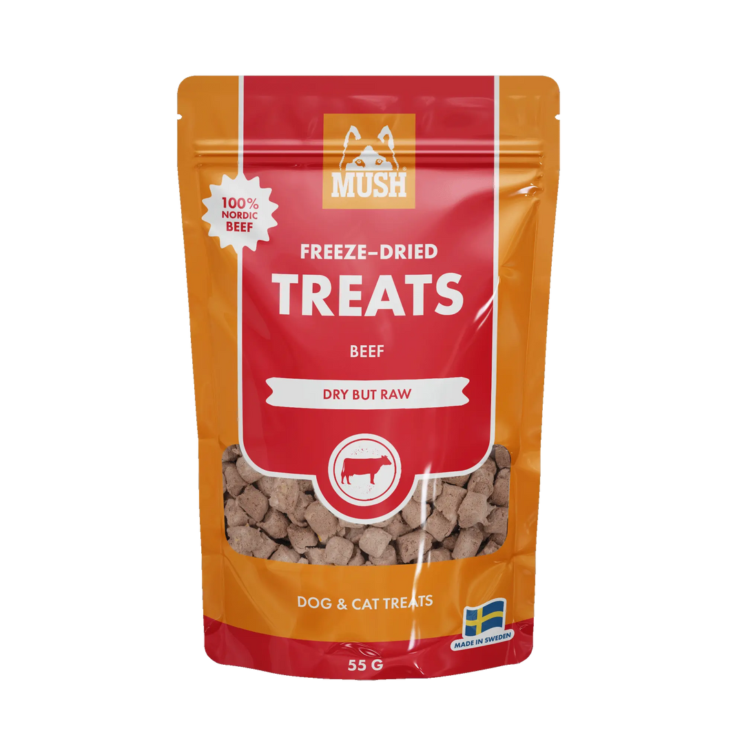 MUSH Treats Frysetørket Storfe – Næringsrike godbiter for hund og katt 🐾 | Pawesomeday.no