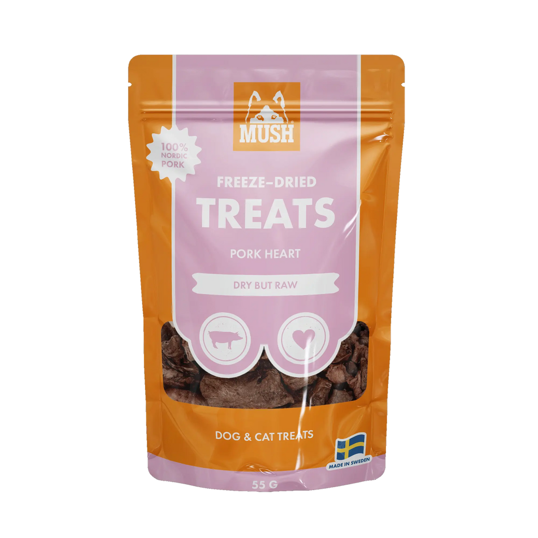MUSH Treats Frysetørket Svinehjerte – Naturlige godbiter for hund og katt 🐾 | Pawesomeday.no