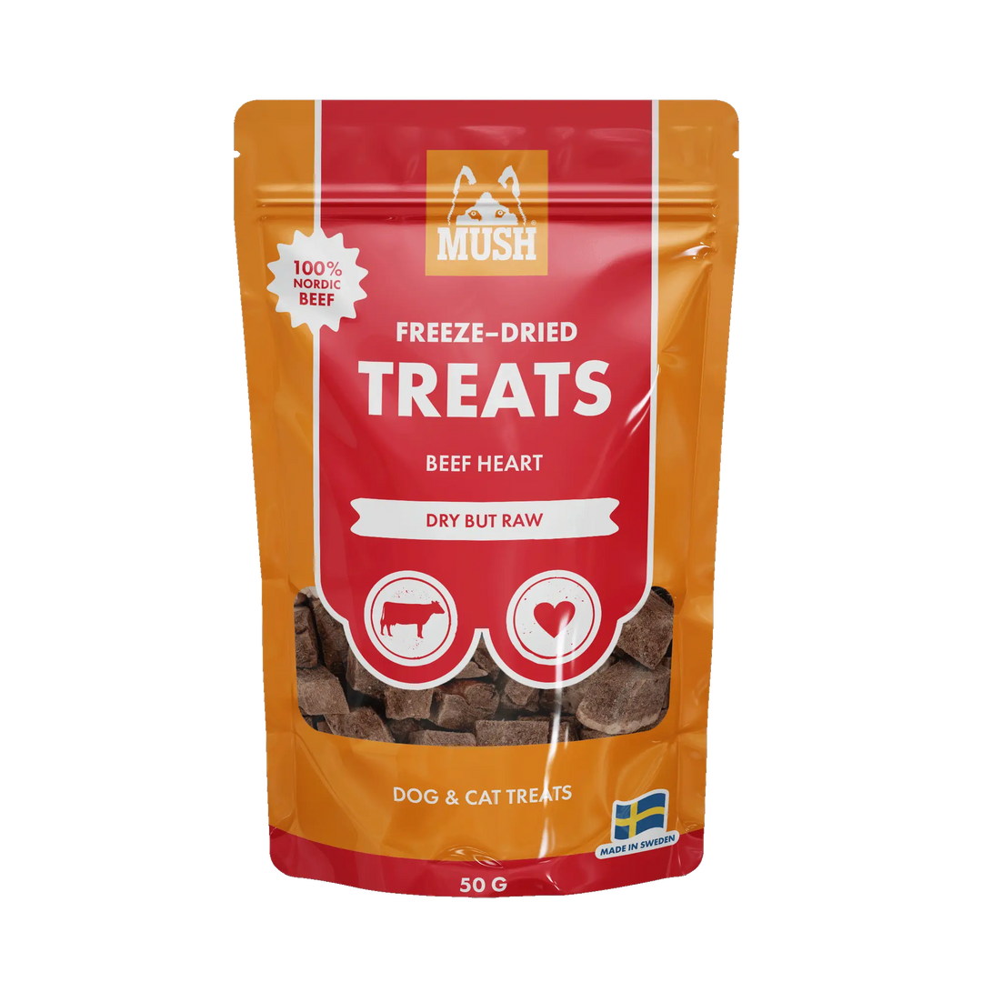 MUSH Treats Frysetørket Storfehjerte – Naturlige og næringsrike godbiter for hund og katt 🐾 | Pawesomeday.no