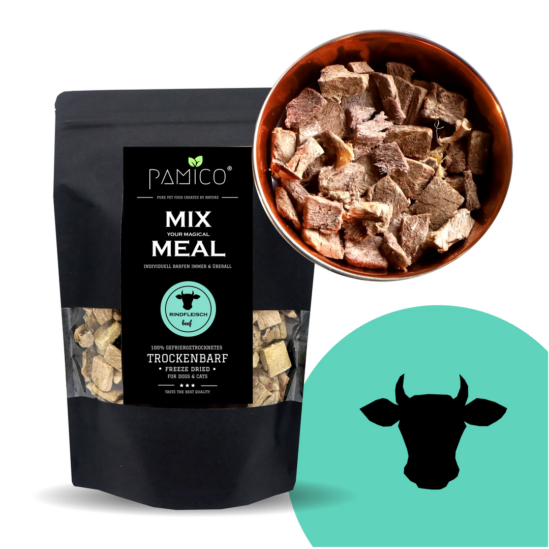 Frysetørket storfekjøtt | BARF-komponent til hund og katt | Pamico  |  Pawesomeday.no