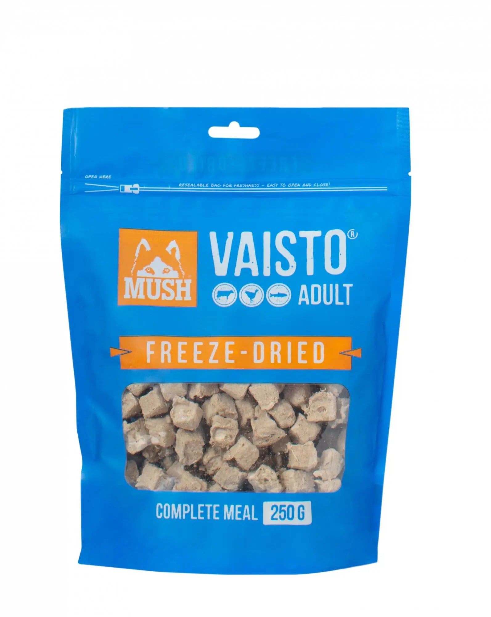 Mush Vaisto Frysetørket Hundefôr Storfe, Kalkun og Laks 800 g  |  Pawesomeday.no