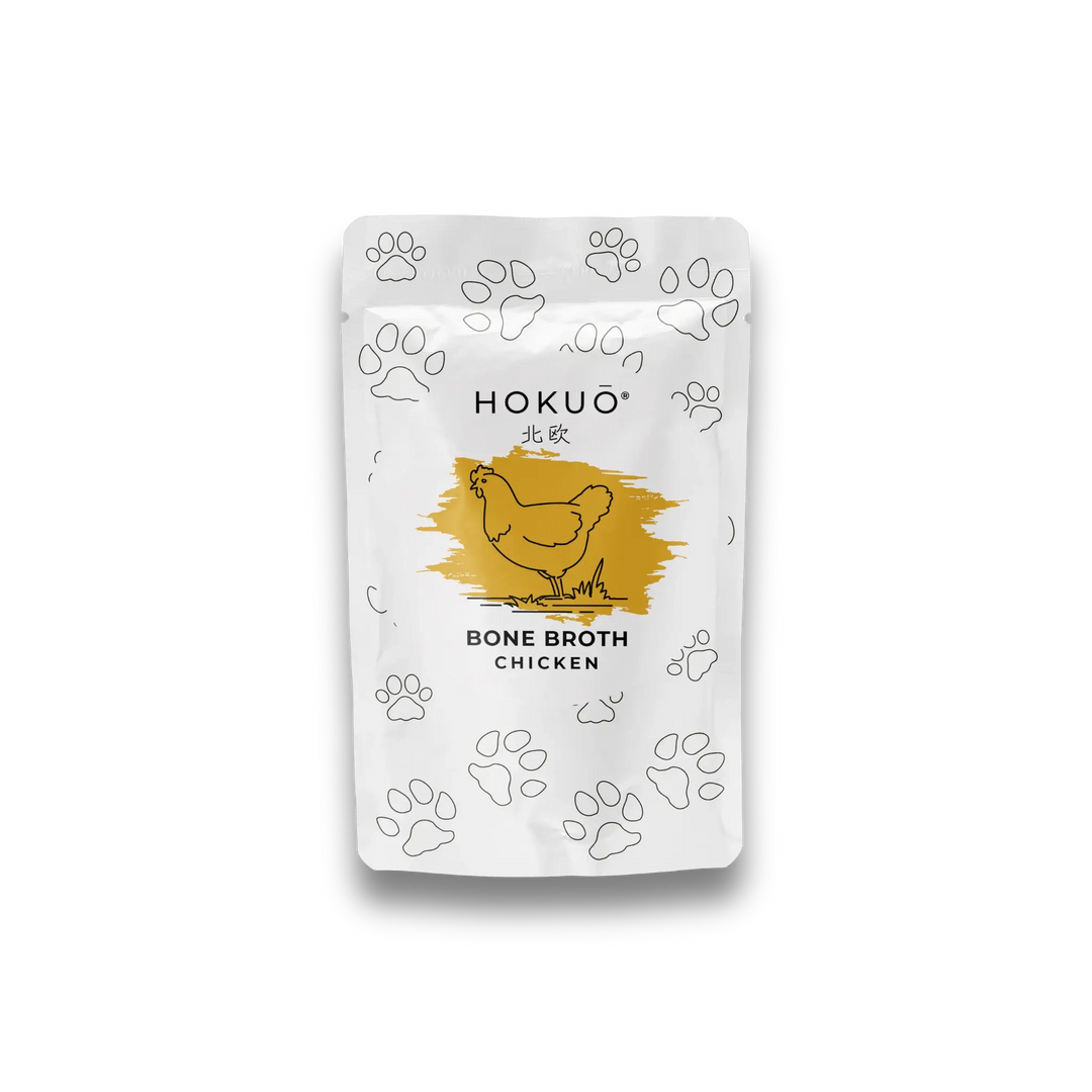 Hokuō® - Bone broth - Smak av kylling - 230ml og 100ml  |  Pawesomeday.no