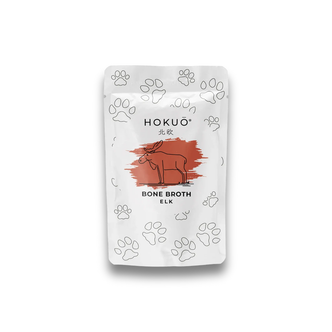 Hokuō® Bone Broth - Smak av Elg - 230ml og 100ml - Naturlig beinkraft for hunder  |  Pawesomeday.no