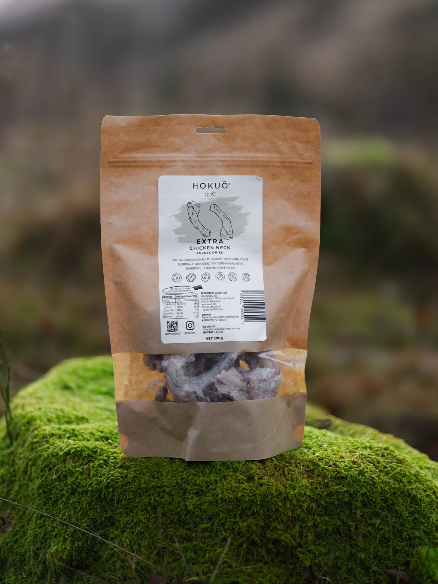 Ekstra frittgående frysetørkede kyllingnakker - 200g - Hokuō®  |  Pawesomeday.no