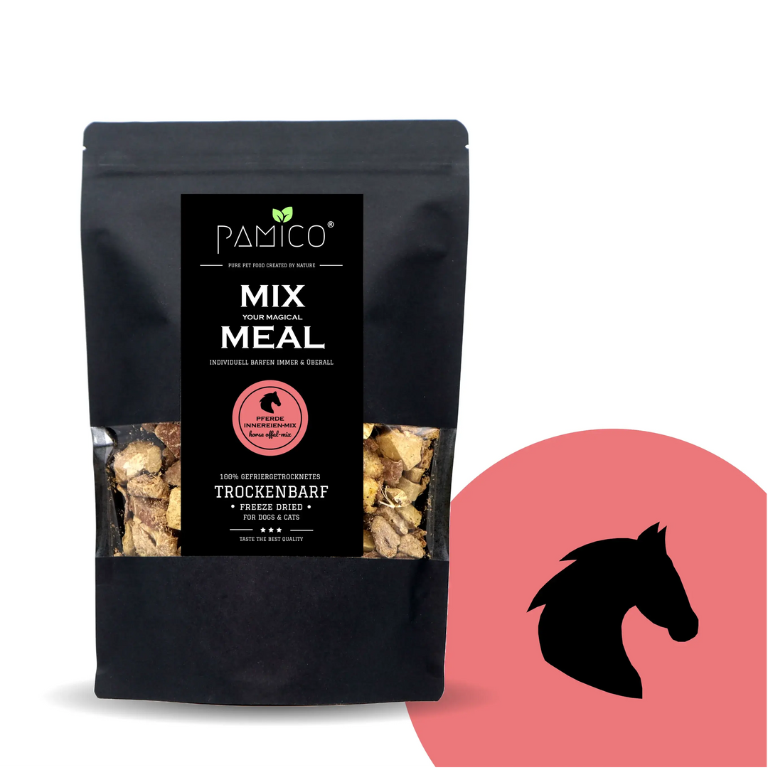 Frysetørket hesteinnmat-mix | Lever, hjerte og lunge | Pamico  |  Pawesomeday.no