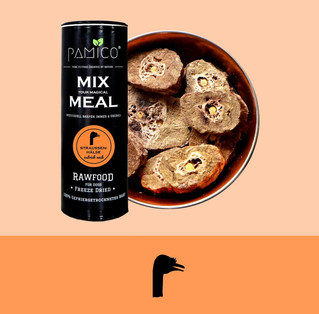 Frysetørkede strutsehalser | Naturlig tygg og BARF-komponent til hund | Pamico  |  Pawesomeday.no