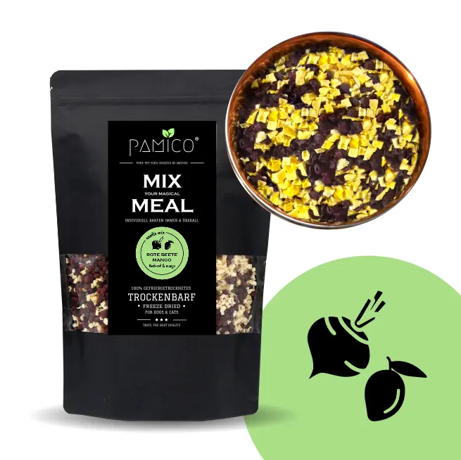 Frysetørket rødbete og mango | Grønnsakskomponent til hund og katt | Pamico  |  Pawesomeday.no