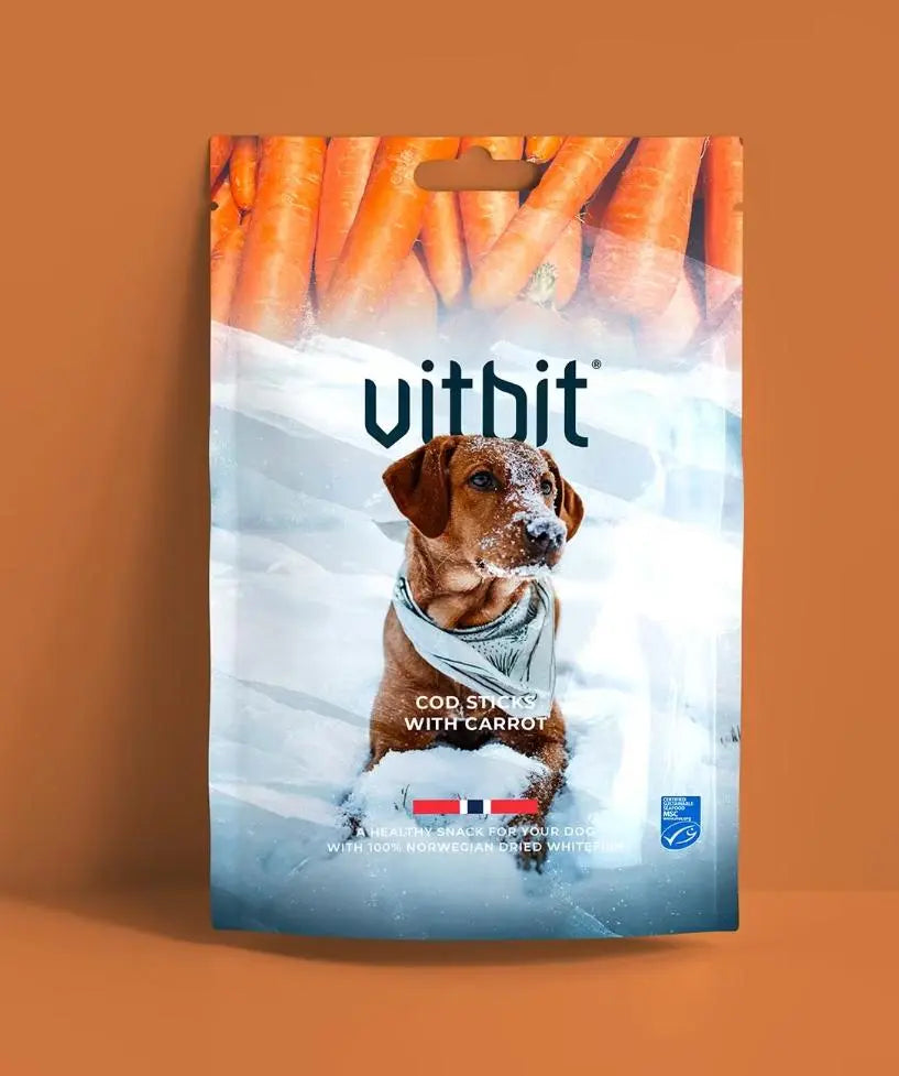 Vitbit Torske Sticks M/Gulrot 100g  |  Pawesomeday