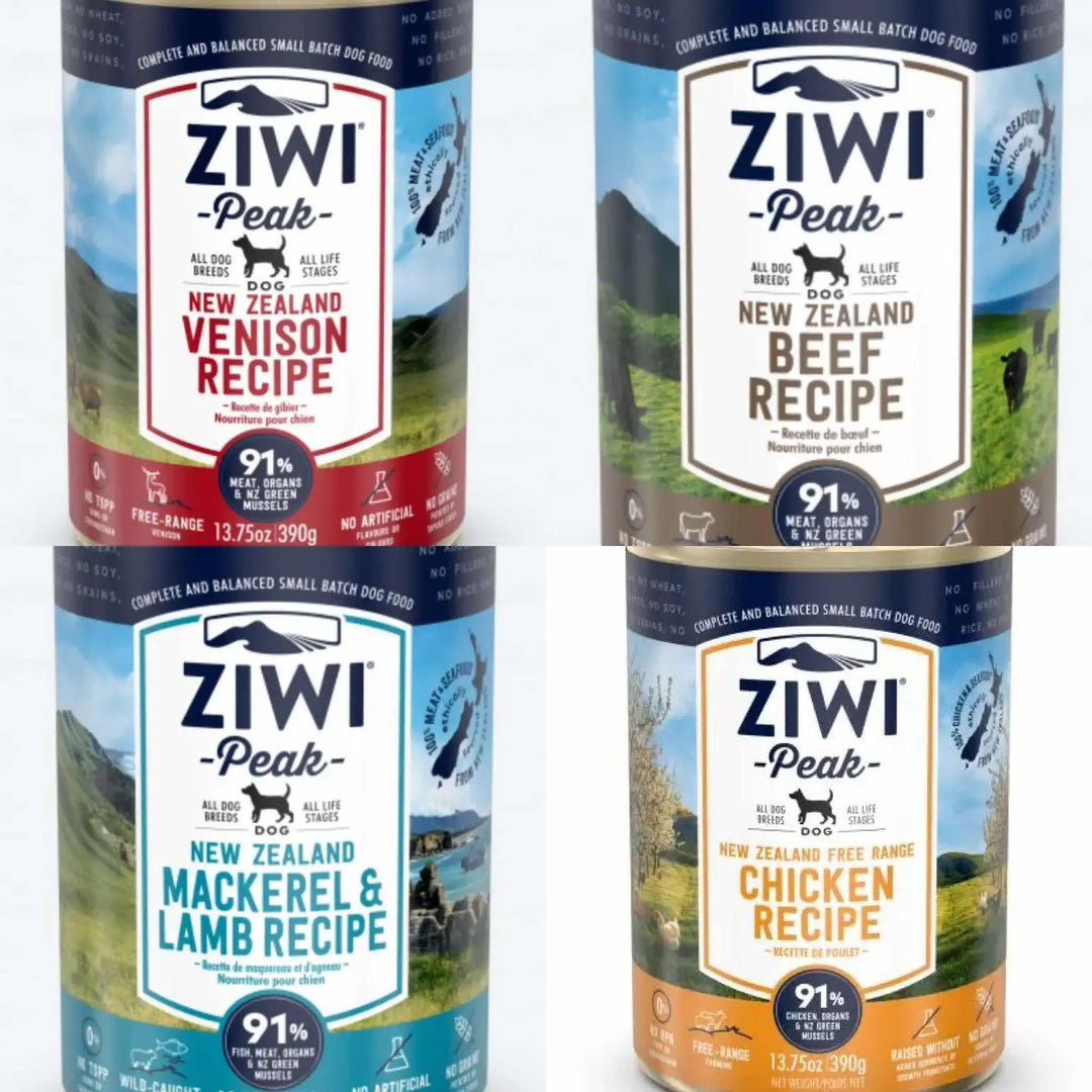 Ziwi Peak hund våtfòr prøvepakke I 4 x 390g Ziwi Peak våtfòr  |  Pawesomeday.no