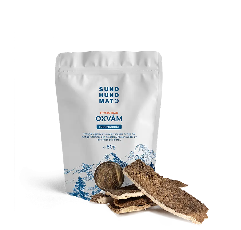 Pose med frysetørket oksevom 80 g fra Sund Hundmat