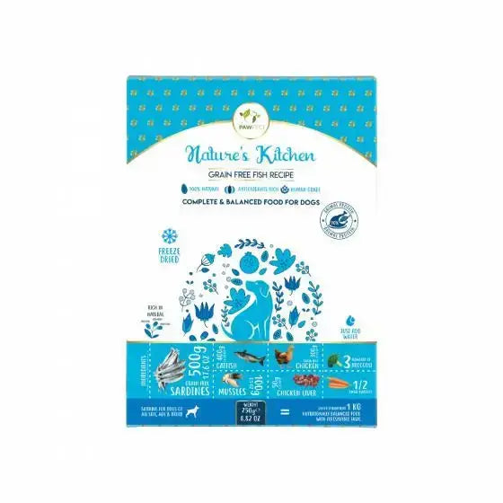 Pawfect Nature's Kitchen Frysetørket Mat for Hund – Fisk 500g  |  Pawesomeday.no