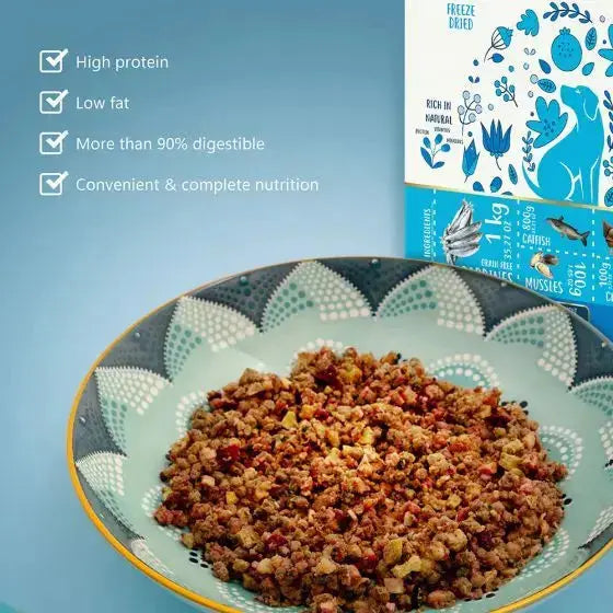 Pawfect Nature's Kitchen Frysetørket Mat for Hund – Fisk 500g  |  Pawesomeday.no