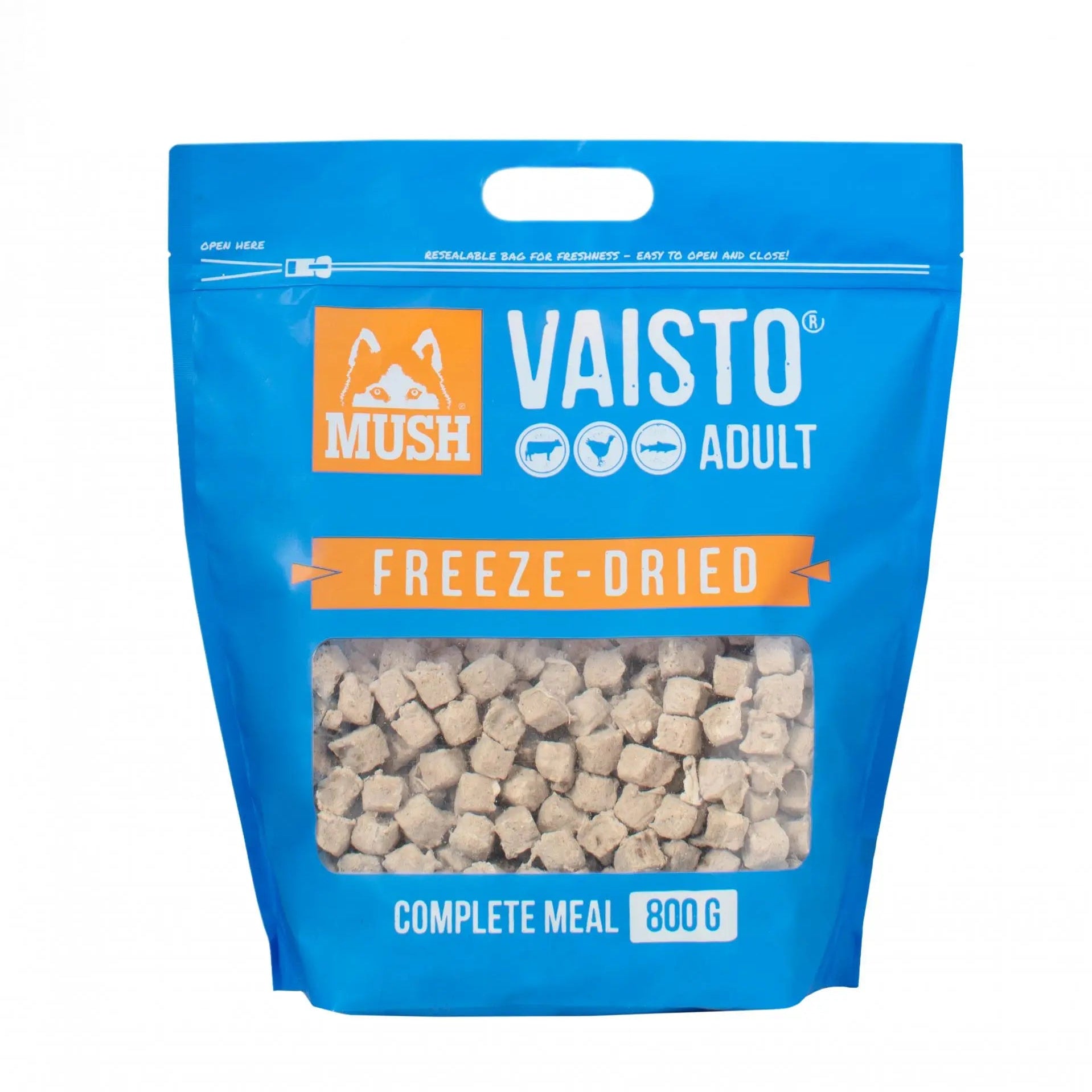 Mush Vaisto Frysetørket Hundefôr Storfe, Kalkun og Laks 800 g | Pawesomeday